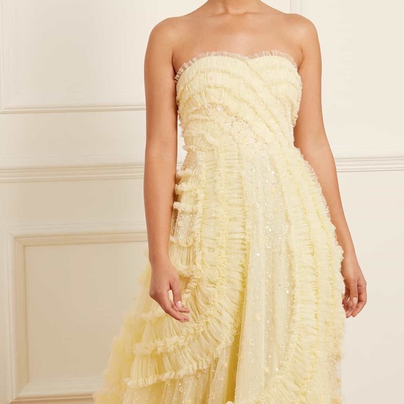 Needle & Thread VIOLET SHIMMER STRAPLESS GOWN and CAPE! US 6, Yellow, worn once - Picture 4 of 14